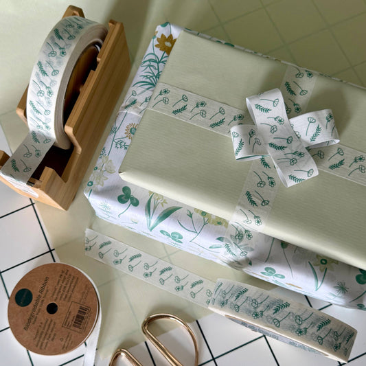 Green Floral Paper Tape 24mm - Eco Friendly Packing Tape