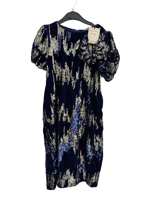 Preloved Luna Moon - Navy Velvet Sequin Short-sleeved Party Dress And Scrunchie, NEW With Tags (9-10y)