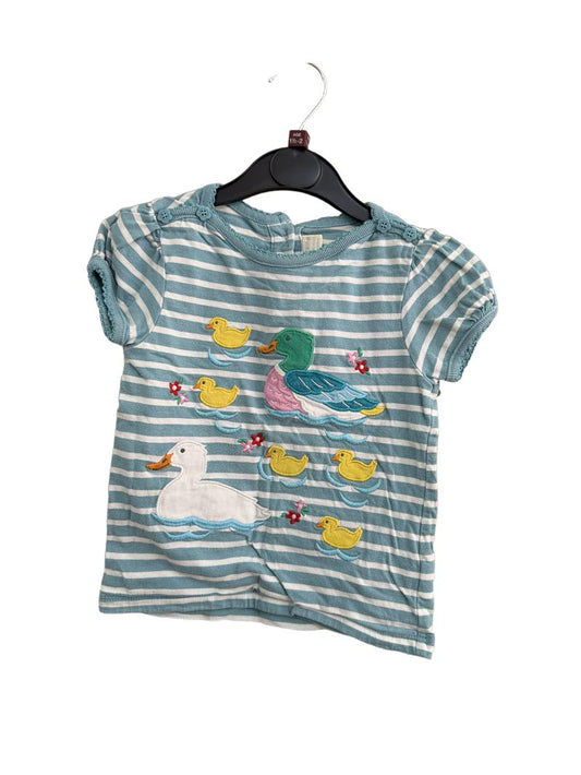 Preloved Jojo Maman Bebe - Blue White Stripe Duck Appliqué T Shirt (18-24m)