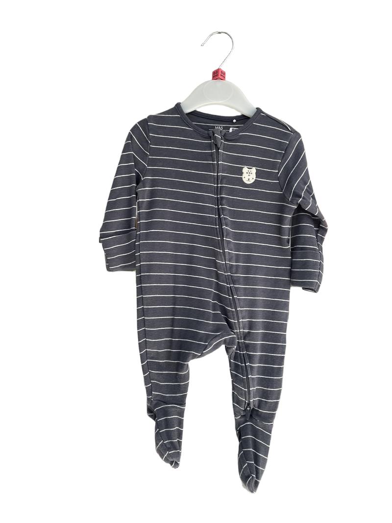 Preloved Marks & Spencer - Gray Stripe Zip Onesie (0-3m)