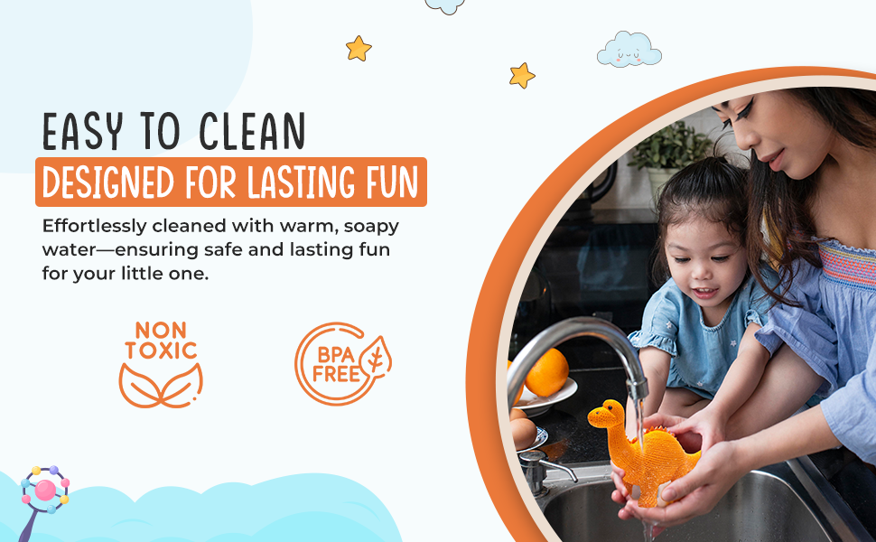 Dinosaur Toy, Bath Toy and Teether Rubber Orange Diplodocus