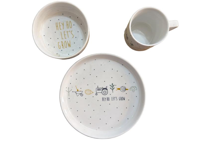 Preloved Lassig GmbH - Non-slip Dish Set Porcelain, Garden Explorer Snail (mug, Bowl, Plate)