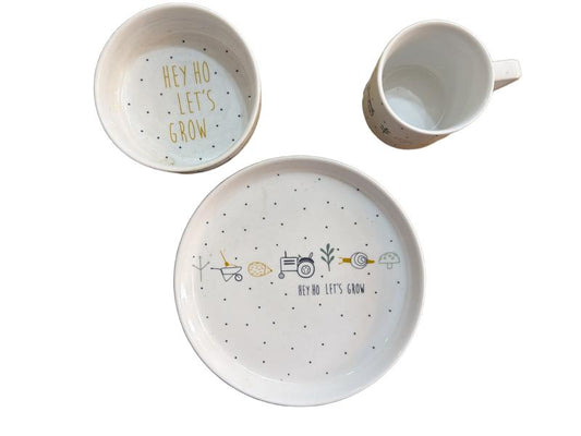 Preloved Lassig GmbH - Non-slip Dish Set Porcelain, Garden Explorer Snail (mug, Bowl, Plate)