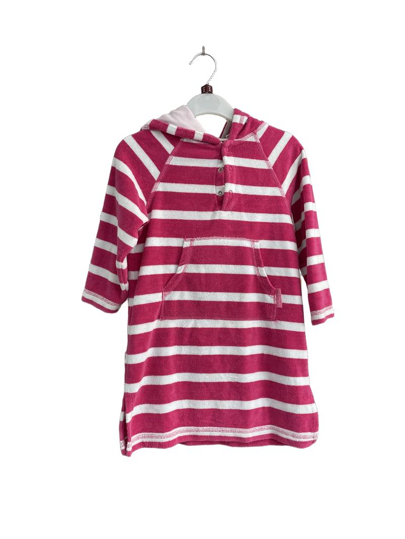 Preloved Jojo Maman Bebe - Pink White Stripe Toweling Robe (2-3y)
