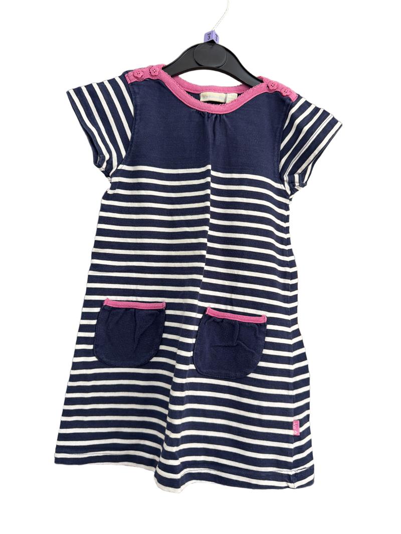 Preloved Jojo Maman Bebe - Blue White Pink Stripe Short-sleeved Dress (3-4y)