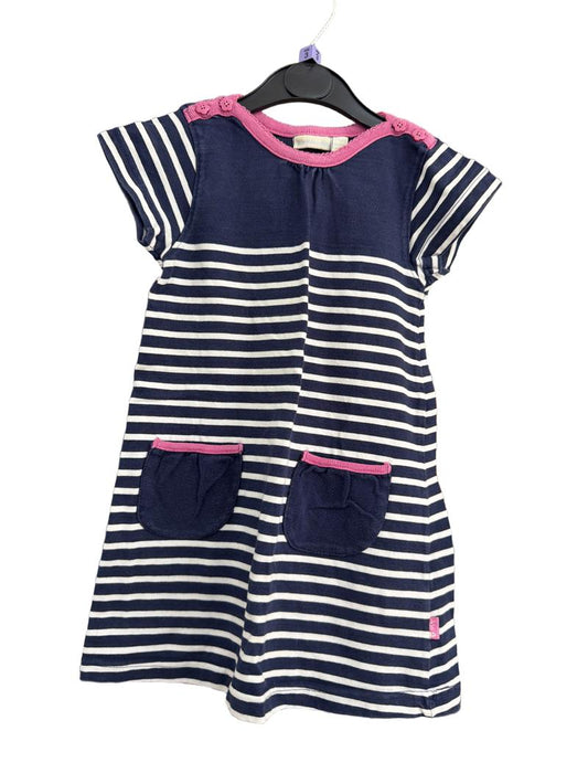 Preloved Jojo Maman Bebe - Blue White Pink Stripe Short-sleeved Dress (3-4y)