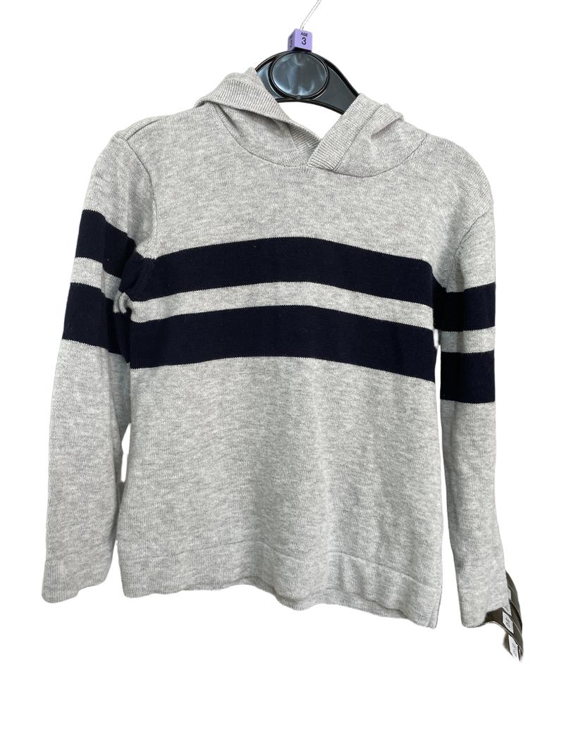 Preloved Okaidi - Knitted Grey Hoodie With Navy Stripes (3-4y)