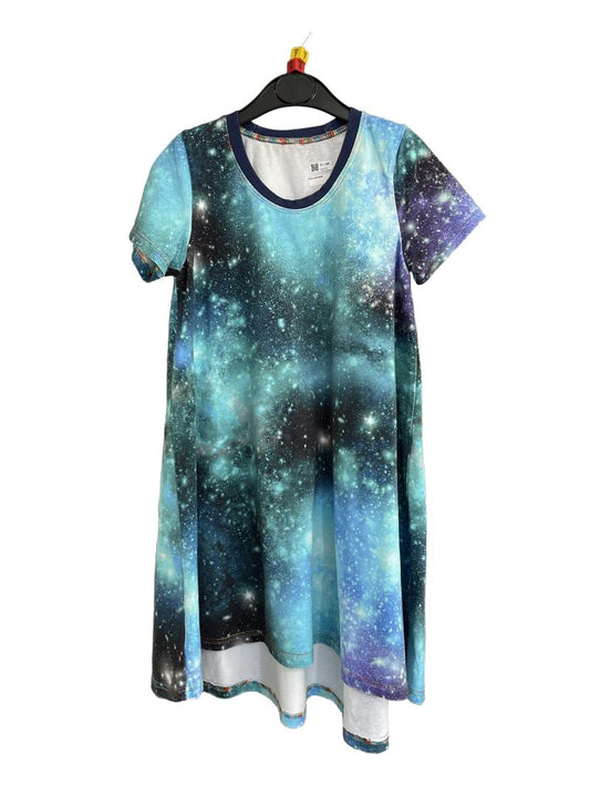 Preloved Unknown Brand - Blue Space Print Short-sleeved Dress, Hand Made (8-9y, 7-8y)