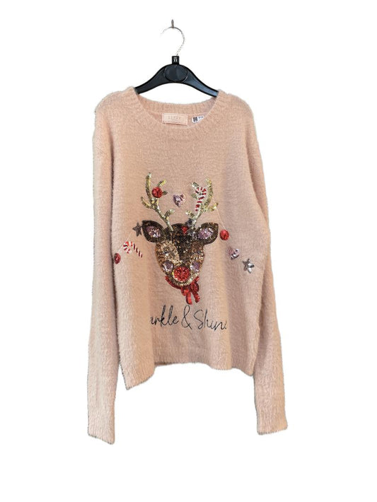 Preloved Lipsy London - Pink Fuzzy Reindeer Sequin Jumper (11-12y)