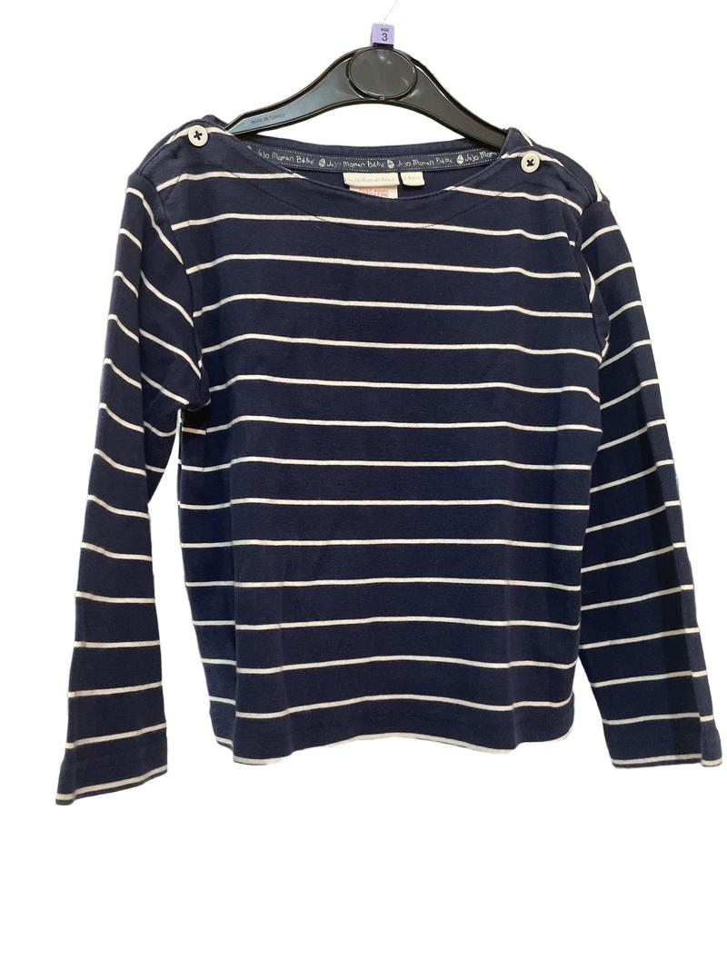 Preloved Jojo Maman Bebe - Navy Stripe Long-sleeved Top, Button Shoulders  (3-4y)