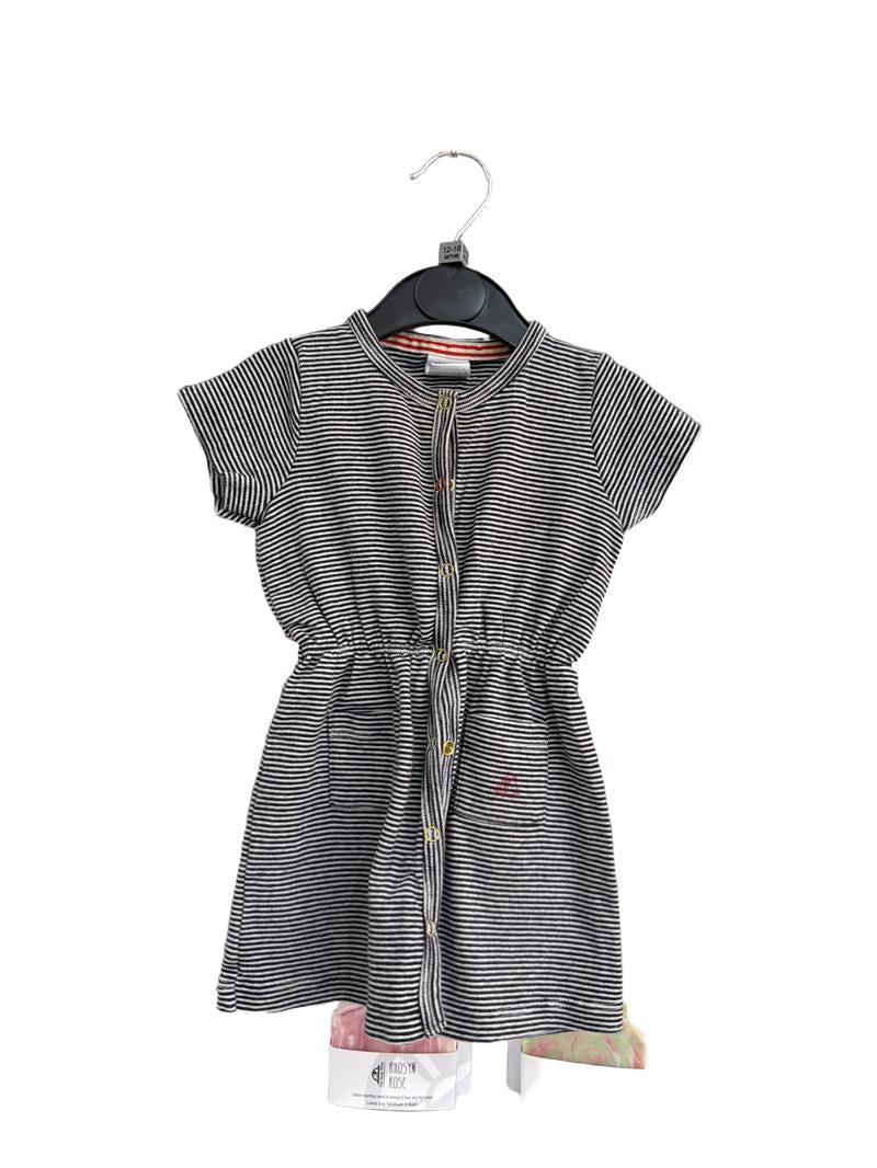 Preloved Petit Bateau - Navy White Striped Dress (12-18m)