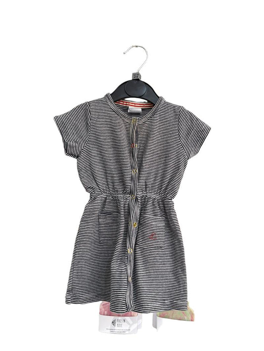 Preloved Petit Bateau - Navy White Striped Dress (12-18m)