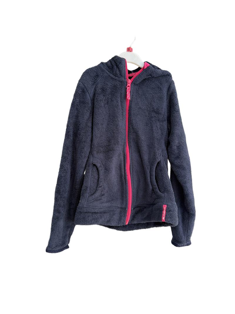 Preloved Quechua - Navy Fluffy Jacket Pink Zip.  (10-11y)