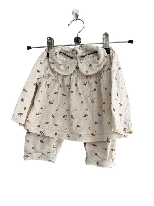 Preloved Noppies - Cream Leaf Print Long-sleeved Top And Trousers (3-6m)