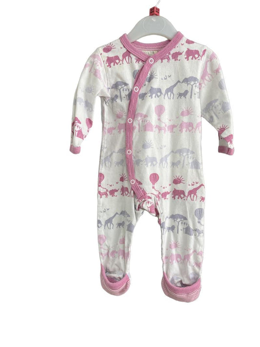 Preloved Organics For Kids - Pink / White Animal Design Sleepsuit (0-5m) - Onesie