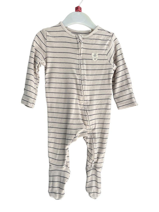 Preloved Marks & Spencer - Beige Stripe Zip Onesie (0-3m)