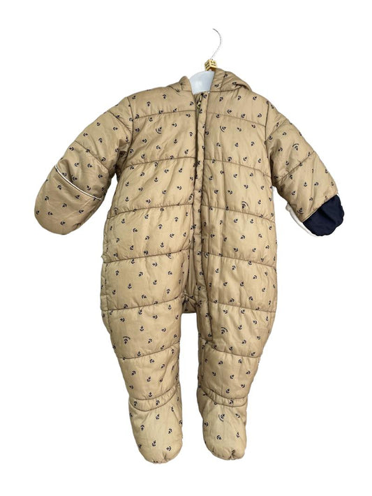 Preloved Petit Bateau - Beige Navy Anchor Pram Suit (6-12m)