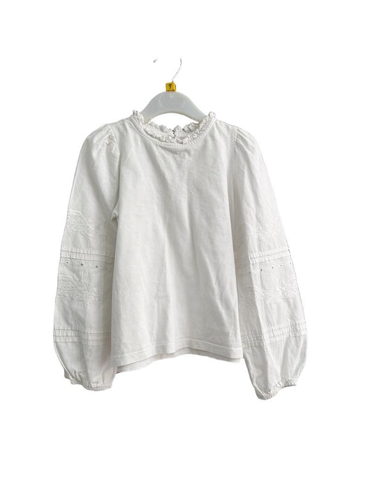 Preloved Zara - White Long-sleeved Lightweight Cotton Lace Sleeve Shirt (7-8y)