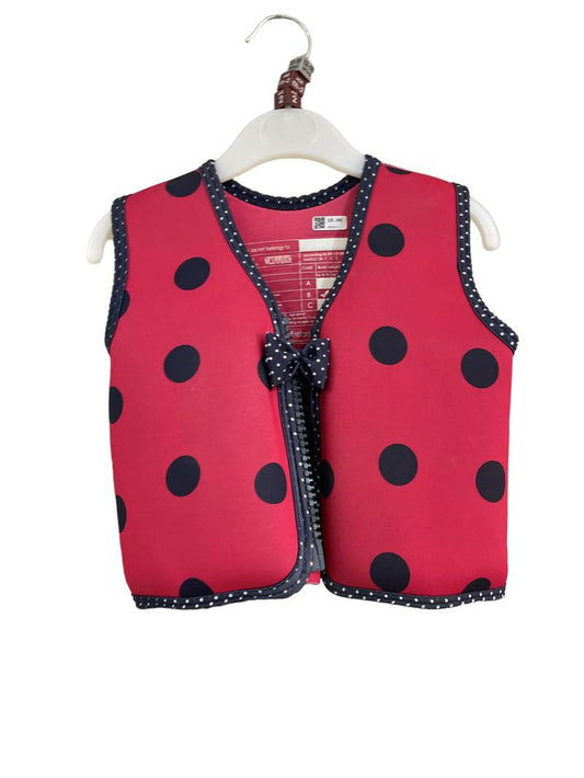 Preloved Konfidence - Red Black Polka Dot Flotation Vest Jacket, Up To 20 Kg (12-18m, 18-24m, 2-3y)