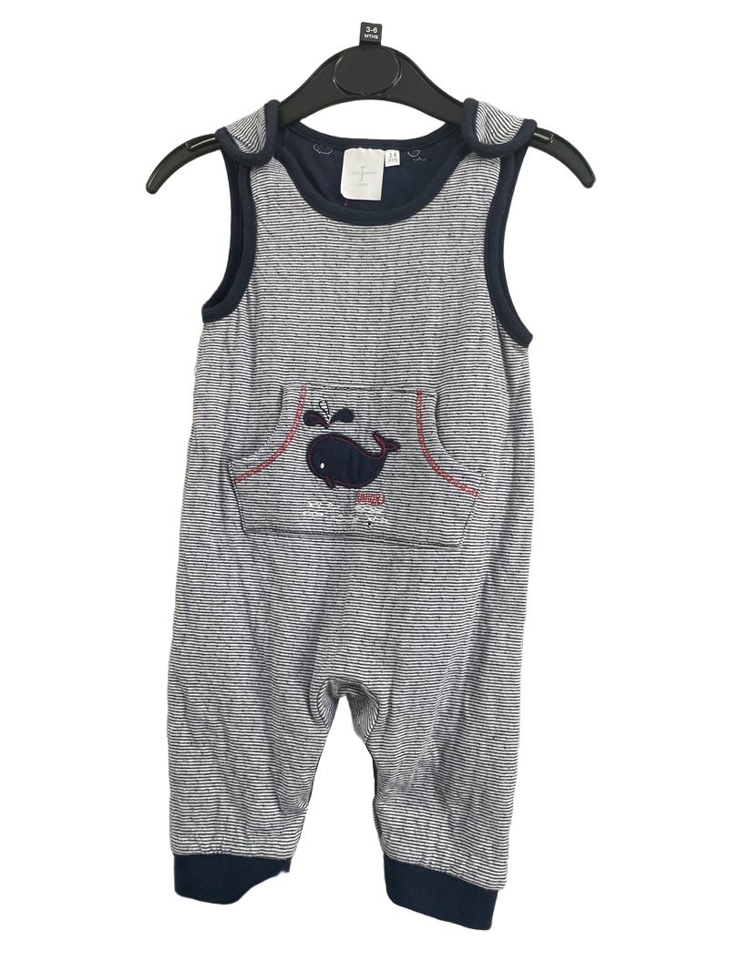 Preloved Junior J - Navy Stripe Whale Dungarees. (3-6m)