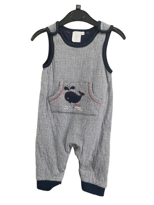 Preloved Junior J - Navy Stripe Whale Dungarees. (3-6m)