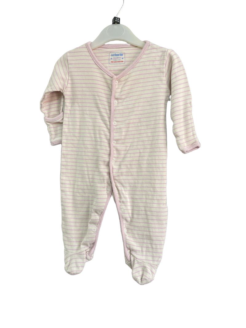 Preloved Jojo Maman Bebe - White / Pink Striped Sleepsuit (3-6m)