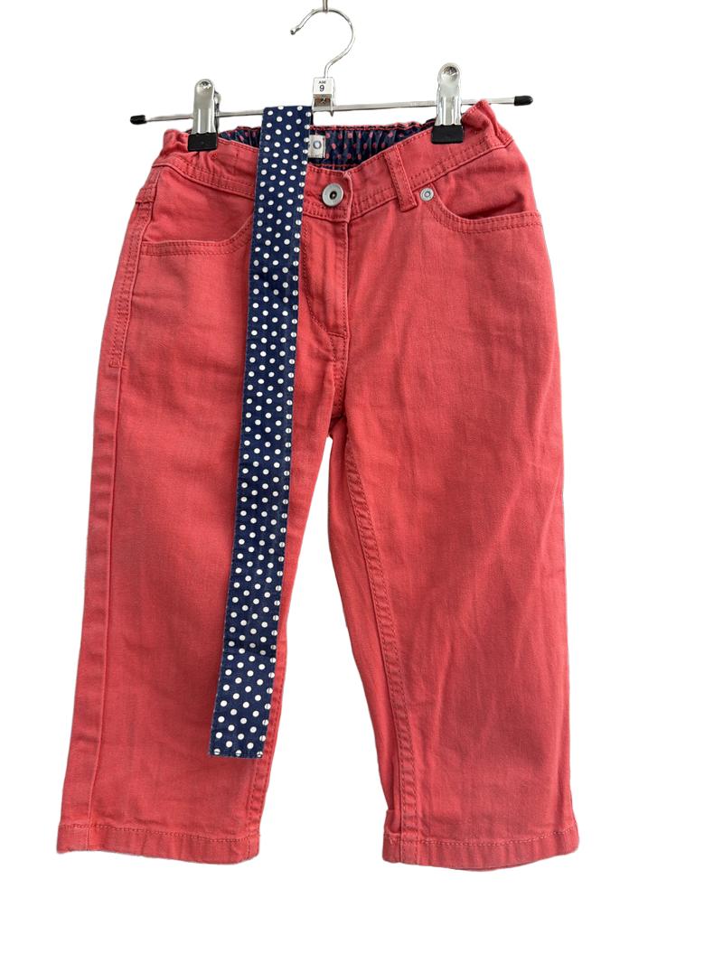 Preloved Indigo Collection - Marks & Spencer - Red Denim Cropped Trousers With Navy Polka Dot Belt (9-10y)
