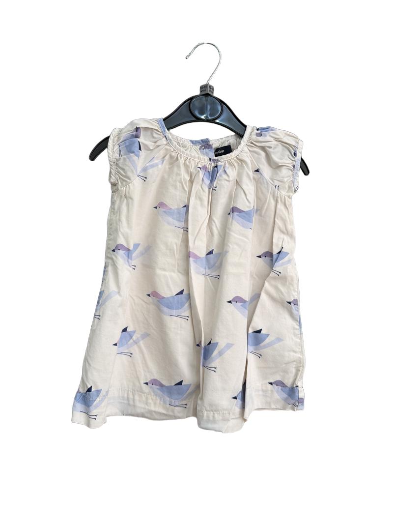 Preloved Baby Gap - White Purple Bird Print Short-sleeved Dress (12-18m)