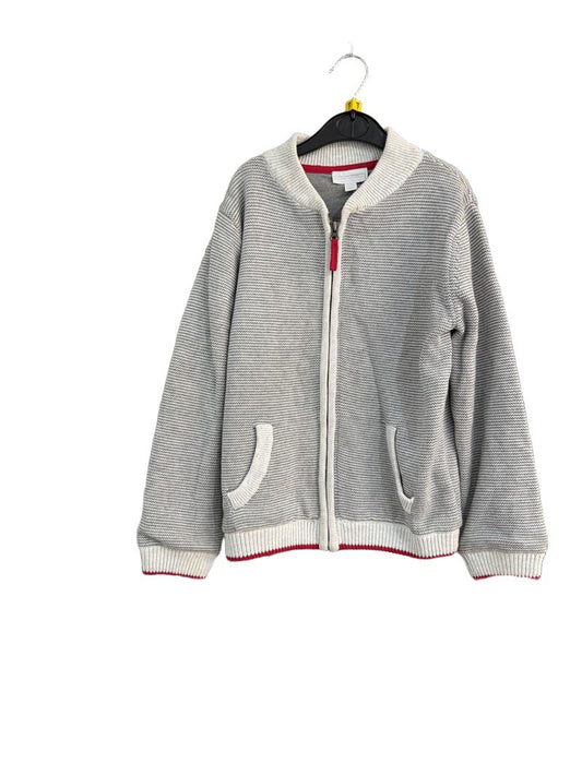 Preloved The Little White Company - Gray White Knit Zip Cardigan (7-8y)