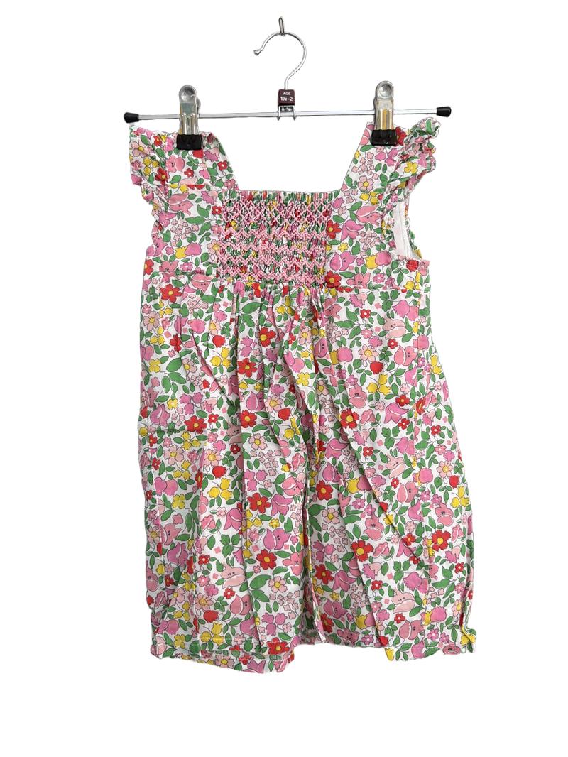 Preloved Baby Boden - Pink Green Yellow Floral Ditsy Smocked Sleeveless Dress With Bloomers (18-24m)