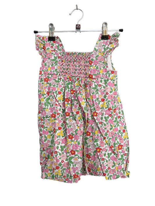 Preloved Baby Boden - Pink Green Yellow Floral Ditsy Smocked Sleeveless Dress With Bloomers (18-24m)