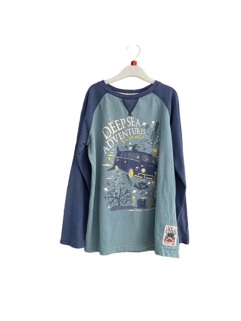 Preloved Fatface - Green Blue Deep Sea Adventures Graphic Long-sleeved Shirt (8-9y)