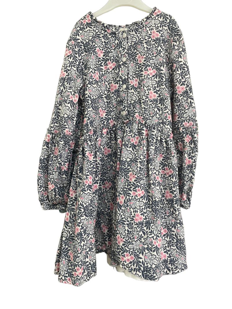 Preloved Orchestra - Navy And Pink Floral Button Long Sleeve Dress. (8-9y)