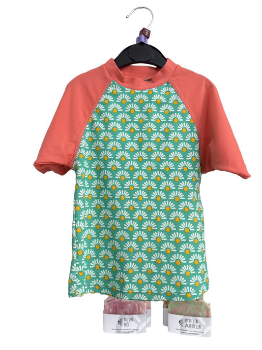 Preloved Rockley Cove - Orange Green Floral Print Short-sleeved Sun Protection Swim Shirt (3-4y, 2-3y)