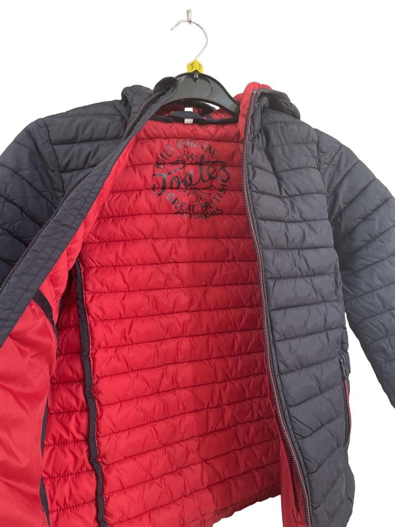 Preloved Joules - Navy Puff Jacket, Red Inside, Red Details. (7-8y)
