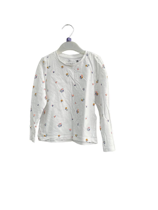 Preloved Marks & Spencer - White Long-sleeved T Shirt With Floral Print (3-4y) - Top