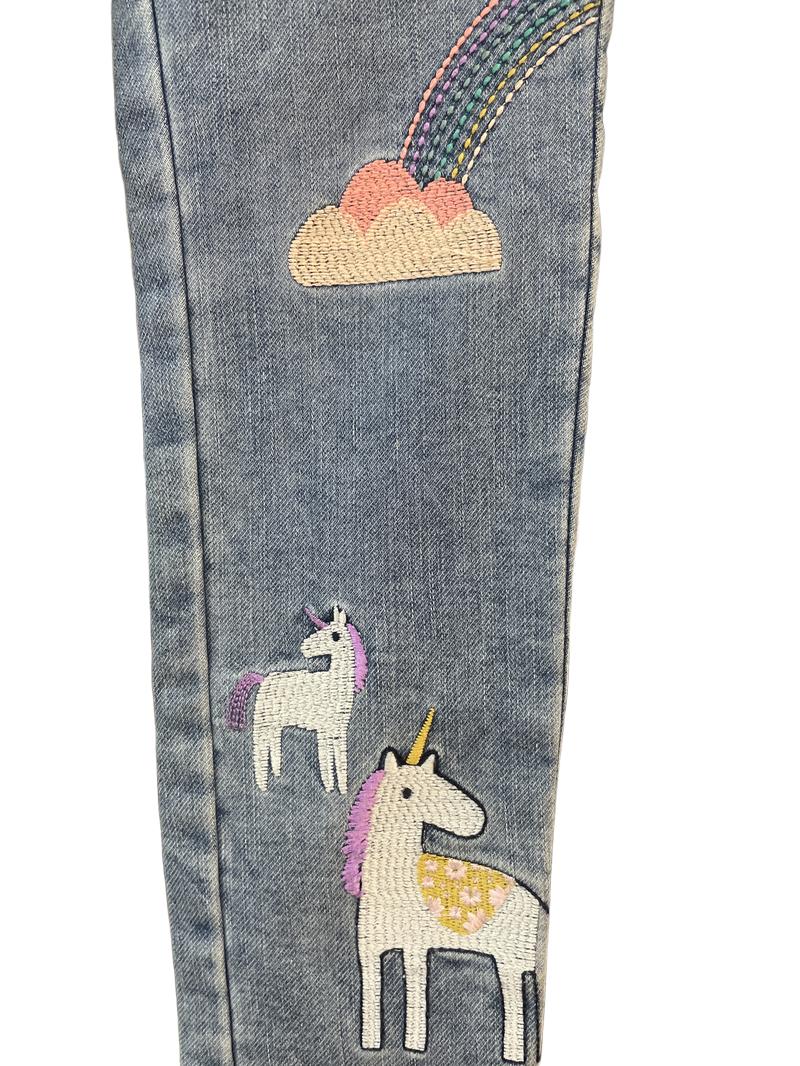 Preloved Marks & Spencer - Blue Jeans With Unicorn Rainbow Embroidery And Rainbow Waist (5-6y)