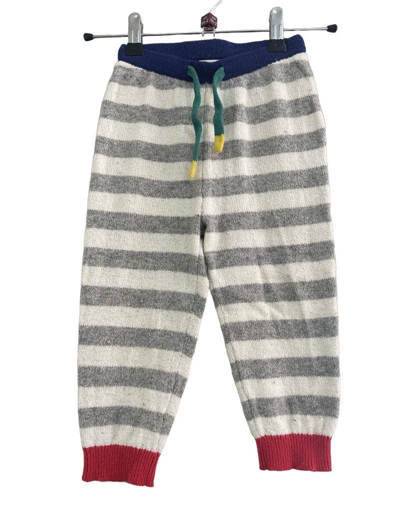 Preloved Baby Boden - Grey And Cream Stripe Knit Trousers With Blue Waistband. (18-24m)