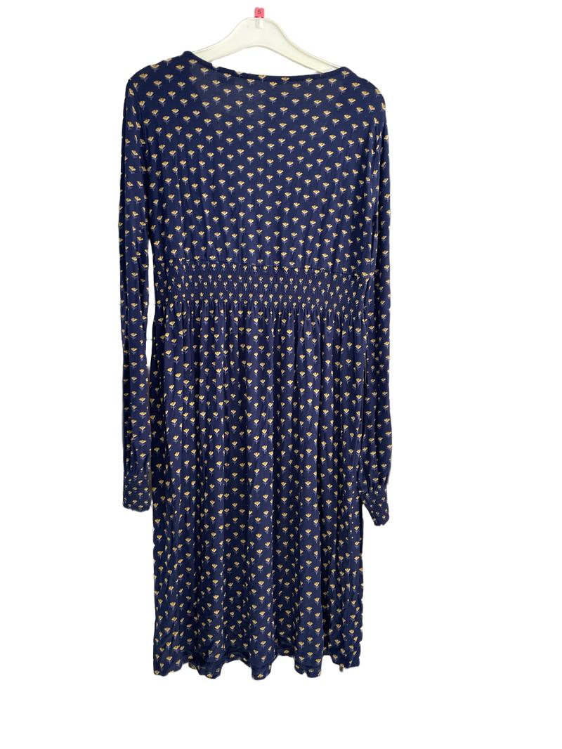Preloved Jojo Maman Bebe - Navy Yellow Flower Pattern Long-sleeved Maternity Nursing Dress (Small)