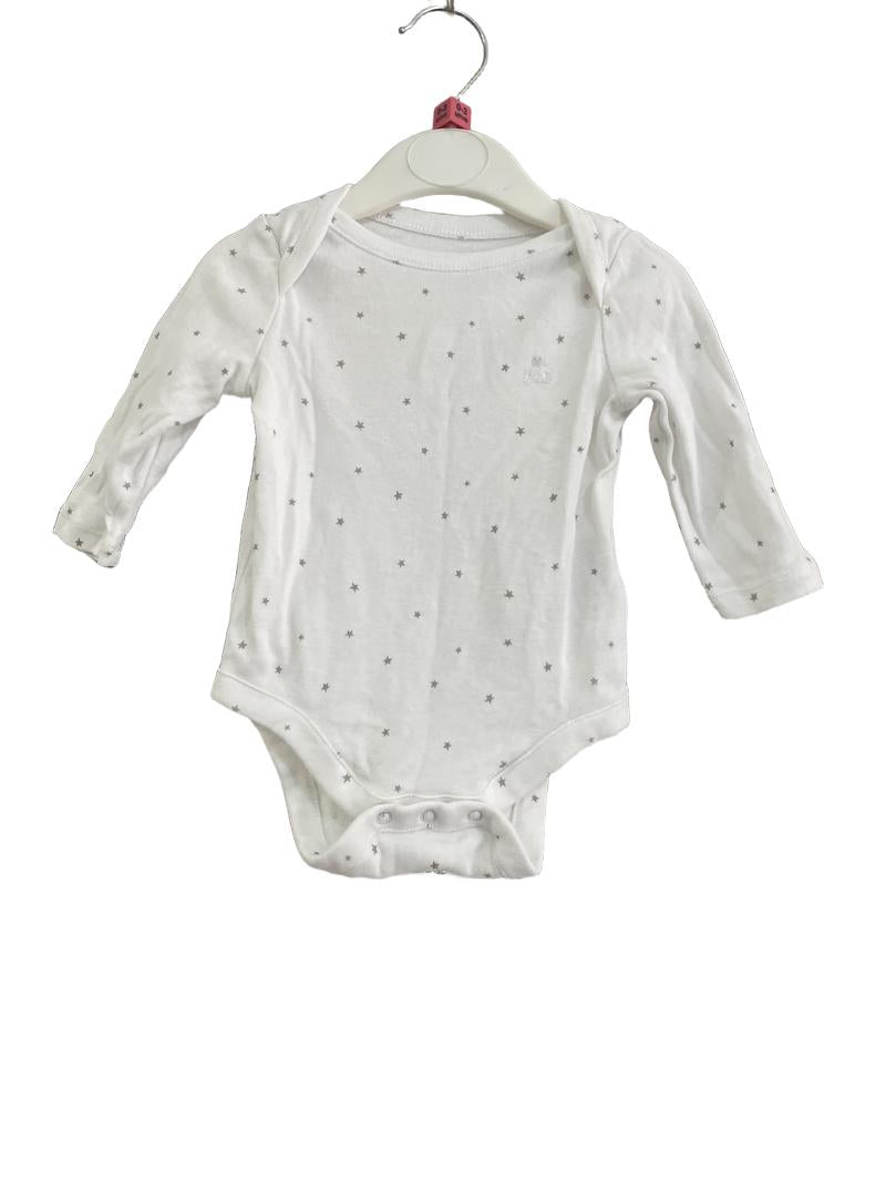 Preloved Baby Gap - White Long Sleeve Vest Top, Stars. (0-3m)