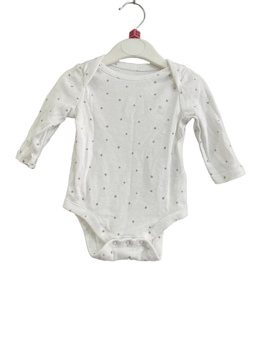 Preloved Baby Gap - White Long Sleeve Vest Top, Stars. (0-3m)