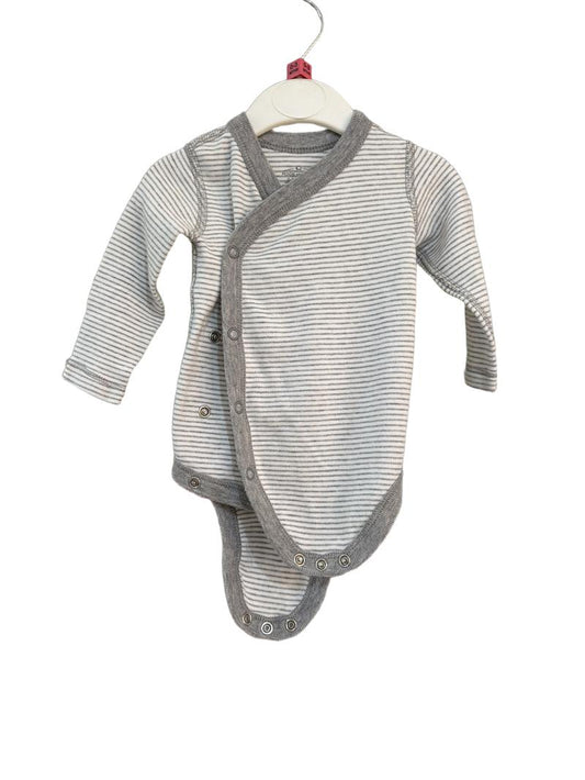 Preloved Moon And Back - Gray White Stripe Organic Cotton Long-sleeved Bodysuit (0-3m)