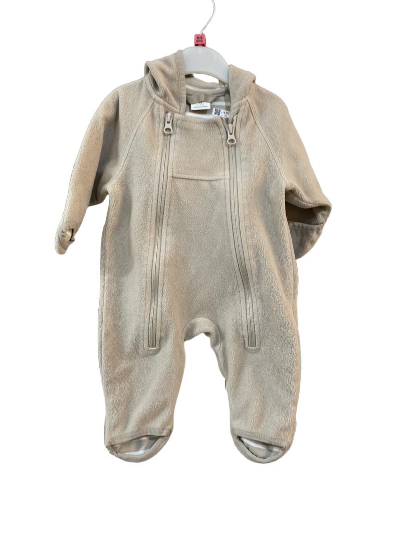 Preloved Polarn O. Pyret - Beige Fleece Zip Hoodie Pramsuit, 1-2 Months (0-3m)