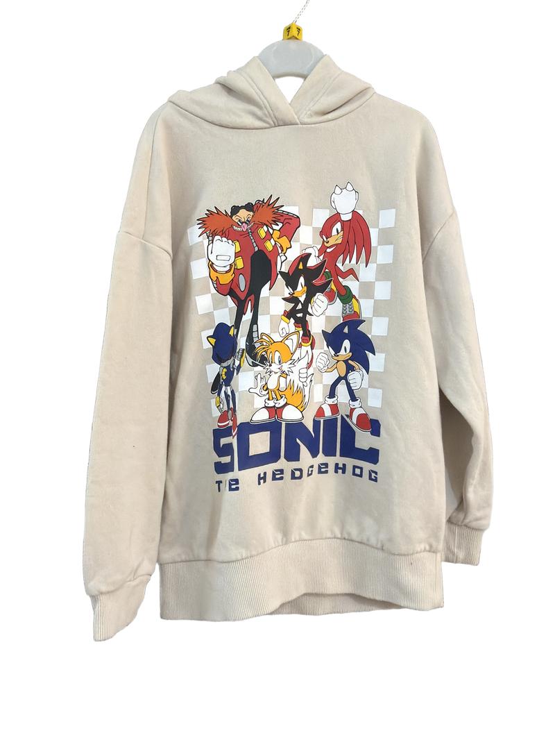 Preloved Unknown Brand - Cream Sonic The Hedgehog Character Print Hoodie (7-8y)