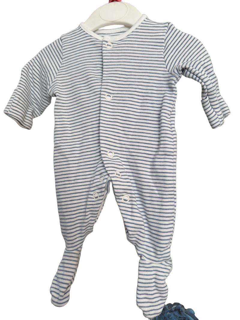 Preloved Marks & Spencer - Blue White Stripe Newborn Sleepsuit In Size "Tiny" (0-3m)