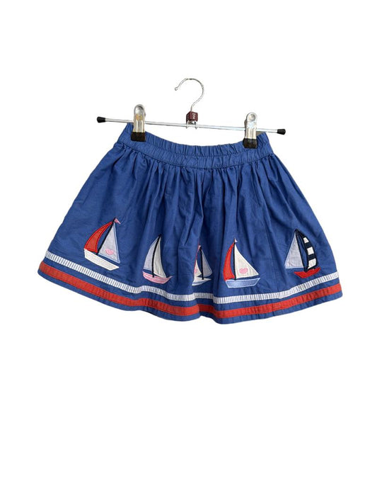Preloved Jojo Maman Bebe - Blue Red White Boat Applique Skirt (2-3y)