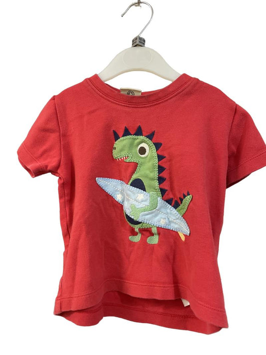 Preloved Frugi - Top - Red Surfing Dinosaur Applique Short-sleeved Shirt (12-18m)