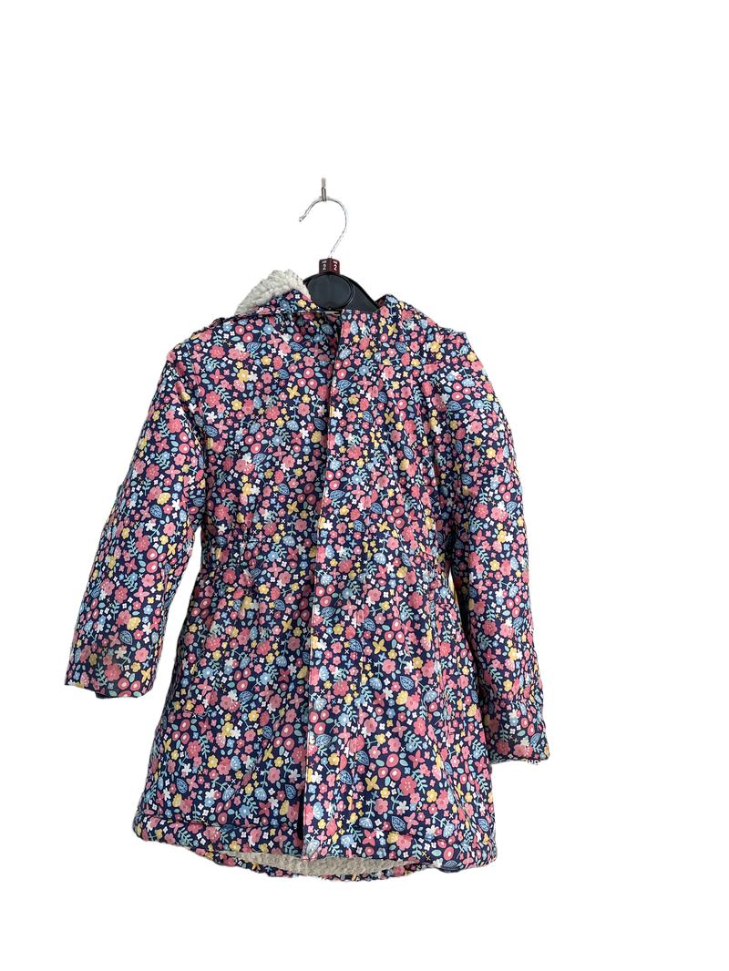 Preloved JoJo Momam Bebe - Pink Flowers On Dark Blue Background Girls Hooded Jacket (2 UK)