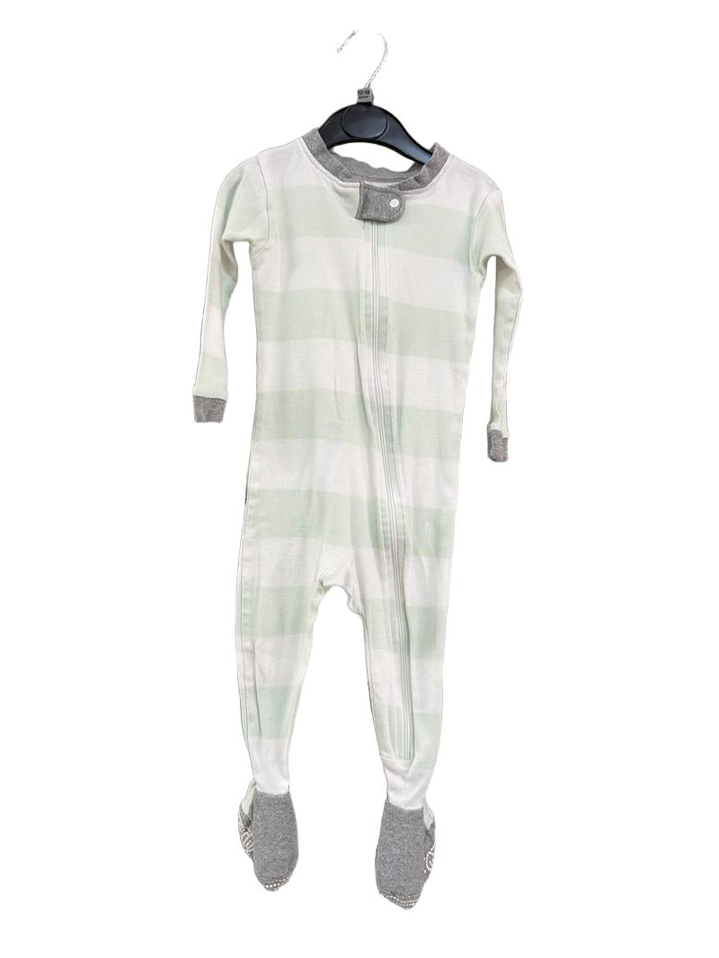 Preloved Burt's Bees Baby - Green White Stripe Organic Cotton Long-sleeved Onesie (12-18m)