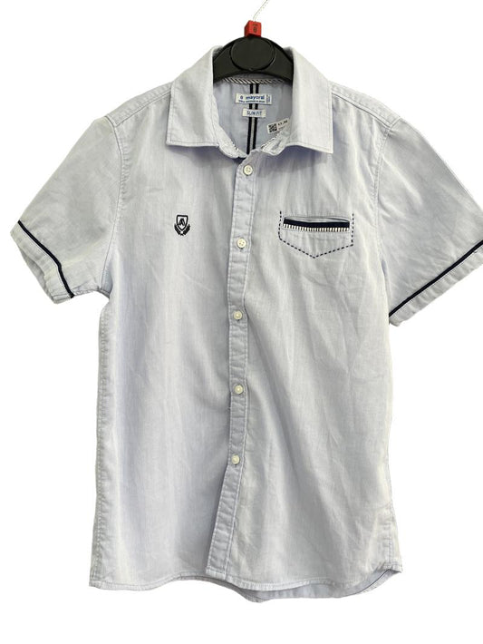 Preloved Mayoral - Blue Short-sleeved Button Down Shirt, Slim Fit (8-9y)
